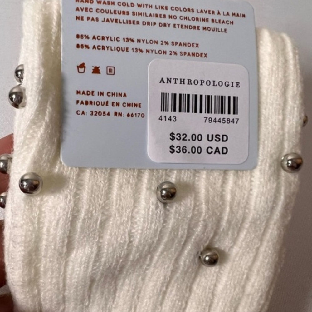 Anthropologie Knee-High Silver Embelleshed Pearl Socks NWT - Picture 4 of 4